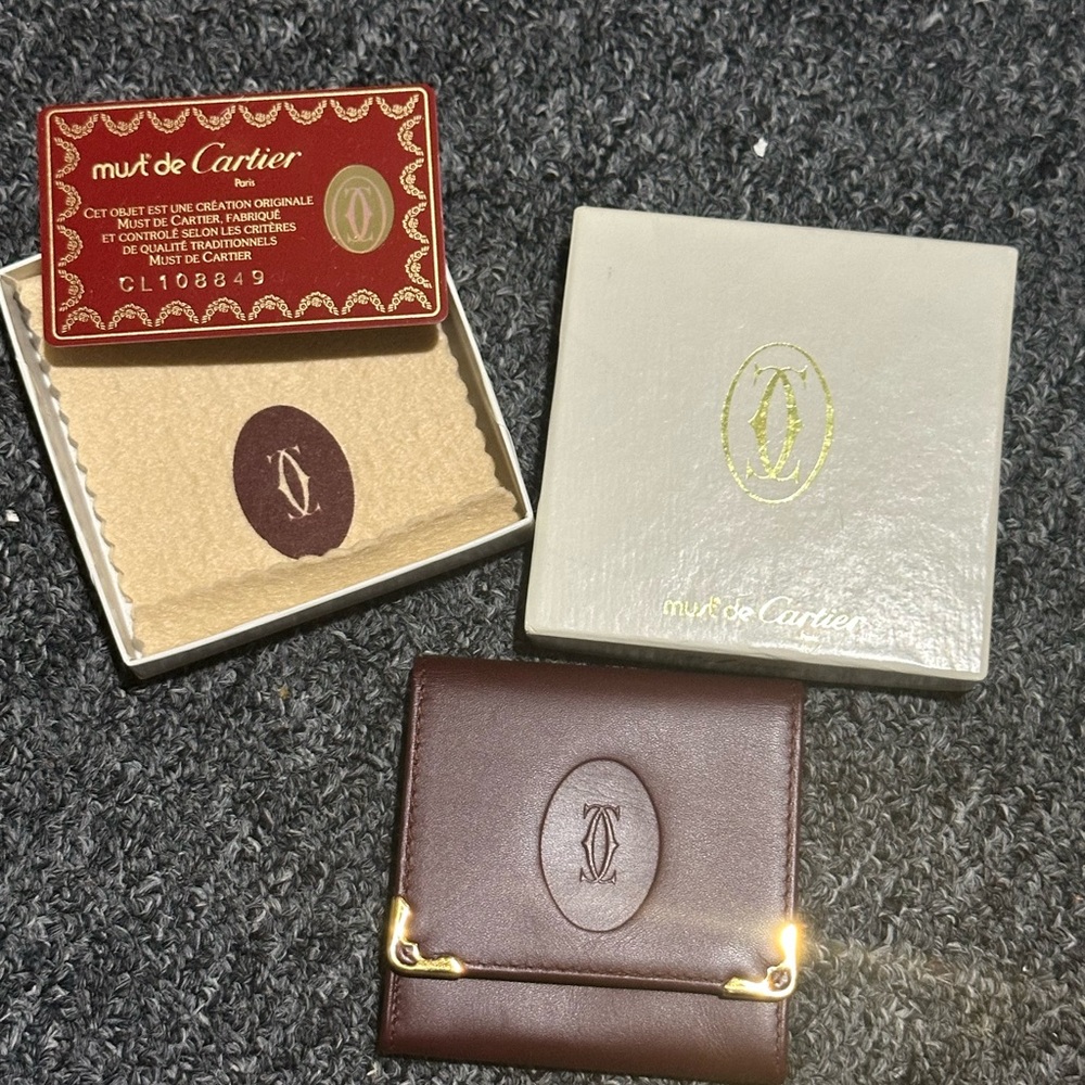 Cartier Brown Leather Money Clip with Gold Accents